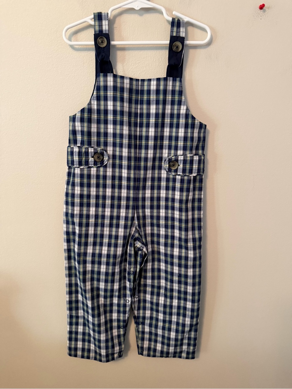 The Beaufort Bonnet Company Plaid Navy & White Kids Overalls